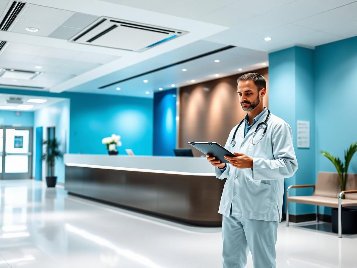 Healthcare professional using SBG ArogyaPlus hospital management software on a tablet in Pune